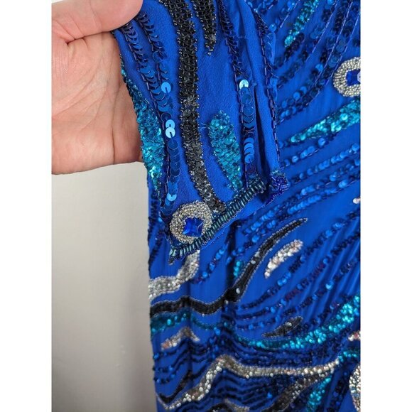 Vintage Alyce Designs Blue Gown Size 10 Sequined Silk Evening Dress - Picture 4 of 11